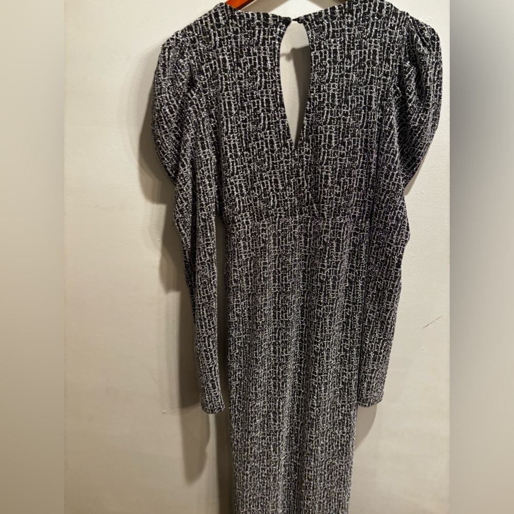 Lulu's Black and White Sheath Dress Puff Sleeve sparkle formal form fit holiday - Picture 11 of 13